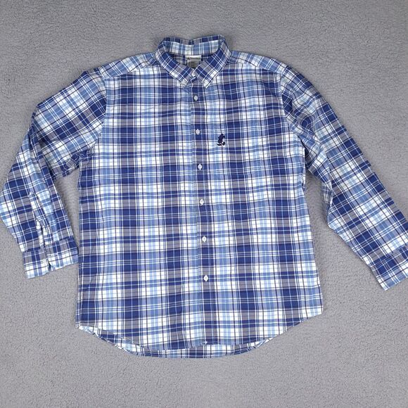 Disney‎ Parks Shirt Mens XL Blue Plaid Embroidered Mickey Mouse Button Up - Picture 1 of 14